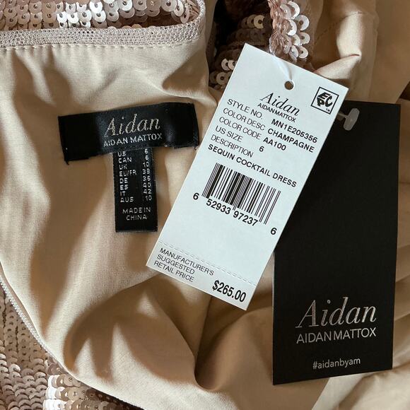 Aidan Mattox Gold Sequined Cocktail Dress Size 6 Short Sleeve Mini Sheath - Picture 10 of 14